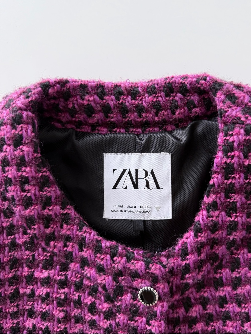 Zara Pink & Black Houndstooth Utility Jacket - Picture 3 of 12